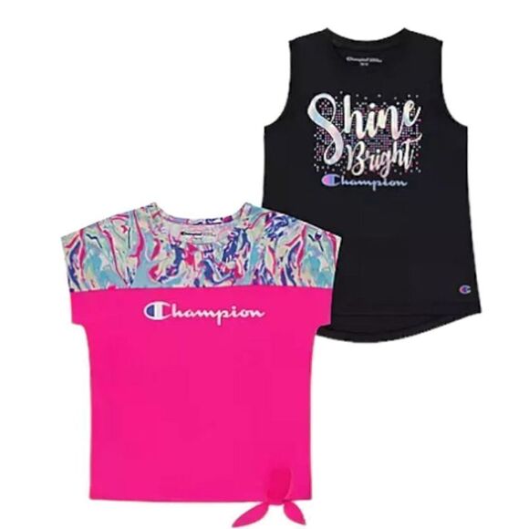 NWT Champion Girls 2-Pack Active Wear UPF 30 Moisture Wicking T-shirts Knockout - Picture 1 of 10